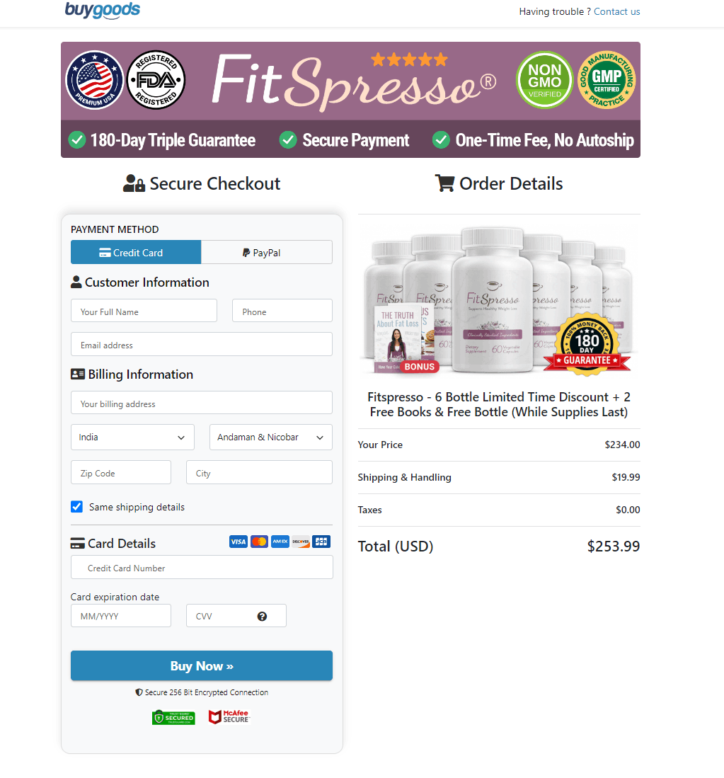 FitSpresso Order Page